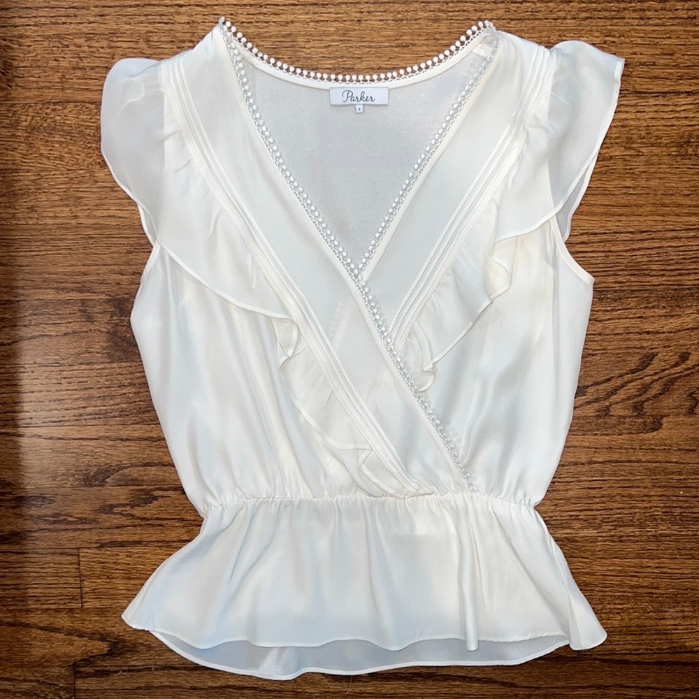 White colored silk Parker top size small